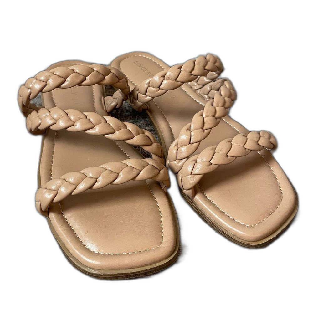 Sincerely Jules Size 9 Braided Backless Tan Sandal